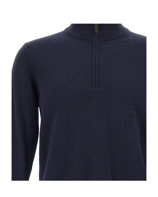 Kangra Cashmere Blue Kangra Half Zip Henley Knitted Sweater for men