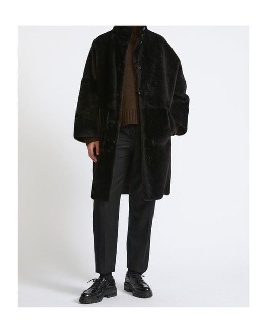 Yves Salomon Black Oversized Shearling Coat