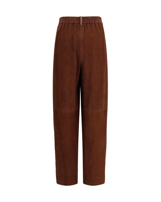 Fabiana Filippi Brown Elasticated Waistband Wide-Leg Suede Pants