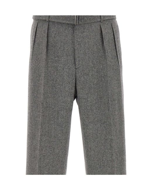 Tagliatore Gray Pleated Wide-Leg Pants for men