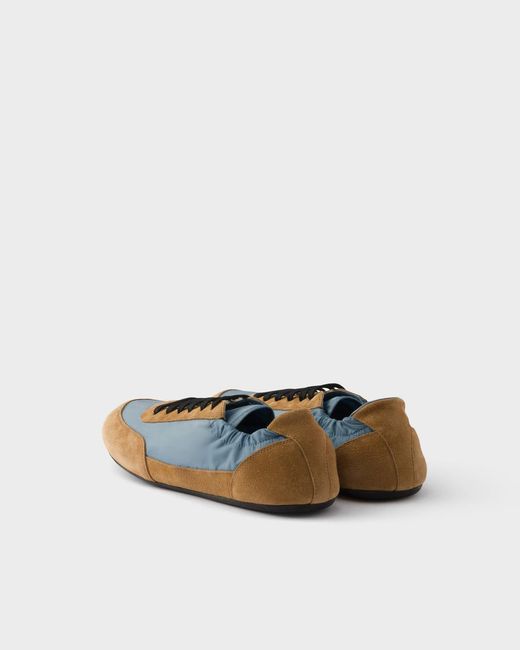Prada Blue Suede And Re-Nylon Collapse Sneakers