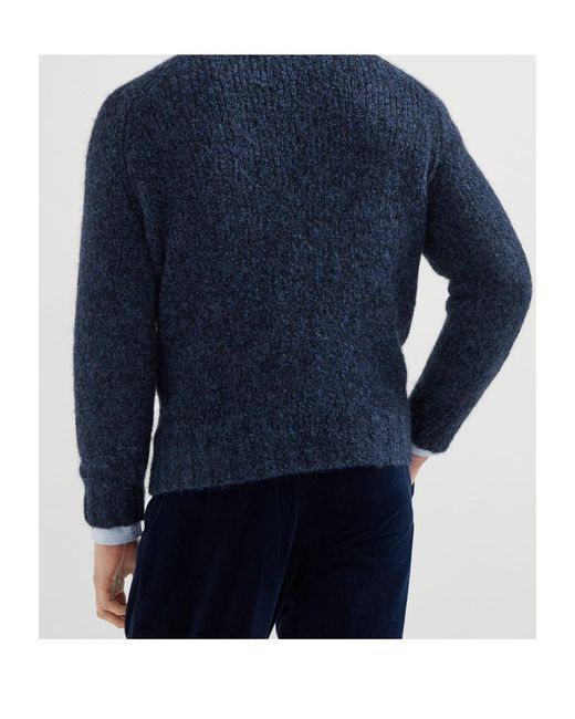 Brunello Cucinelli Blue Crewneck Knitted Jumper for men
