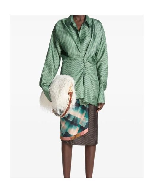 Dries Van Noten Green Draped Silk Geometric Blouse