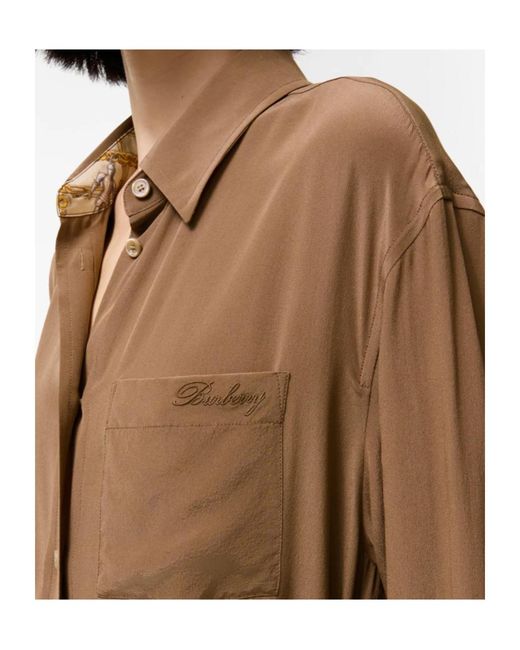 Burberry Brown Silk Crepe De Chine Mini Shirt Dress