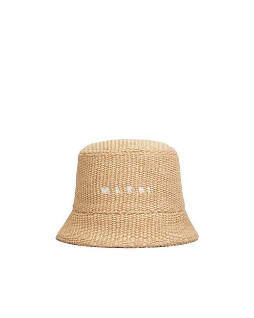 Marni Natural Logo Embroidered Flat-Peak Bucket Hat