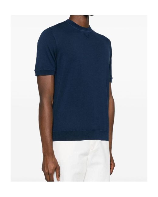 Eleventy Blue Fine-Knit Cotton T-Shirt for men