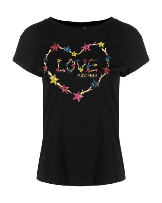 Moschino Black T-Shirt With Round Neck And Short Sleeves