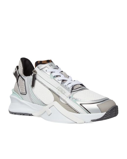 Fendi White Flow Lace-Up Sneakers for men