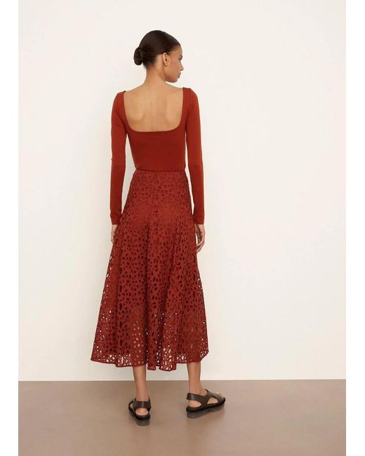 Vince A-Line Lace-Embroidered Skirt