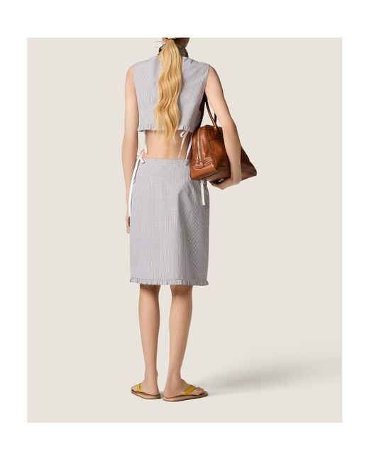 Miu Miu Gray Checked Poplin Crop Top