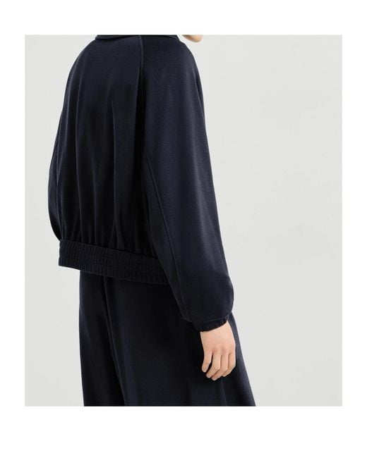 Brunello Cucinelli Blue Cotton And Silk Interlock Cardigan With Shiny Zipper Pull