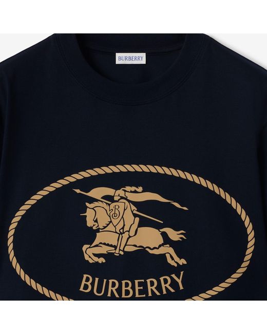 Burberry Blue Cotton Knight Stamp T-Shirt for men