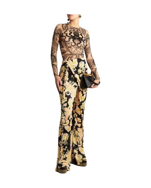 Etro Metallic Floral Printed Wrap Maxi Skirt