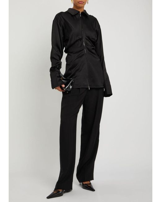 Totême Black Draped Satin Shirt