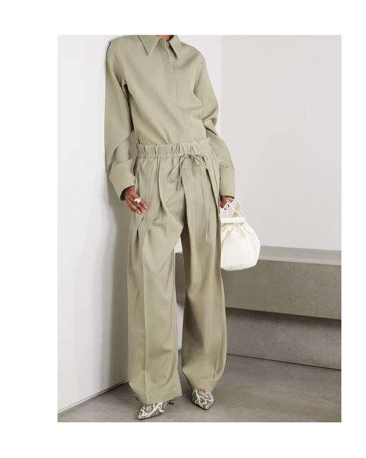 Jil Sander White Pleated Wool-Twill Wide-Leg Pants