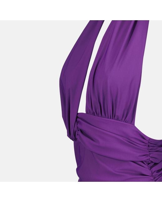 Christopher Esber Purple Onda Ruched Halterneck Dress