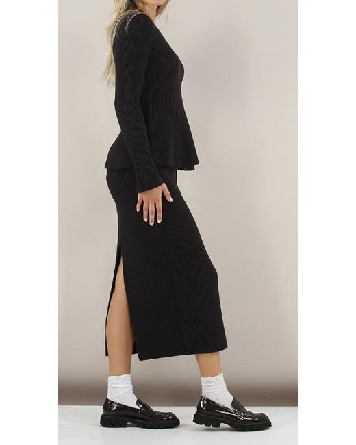 Twinset Black Ribbed Midi Skirt