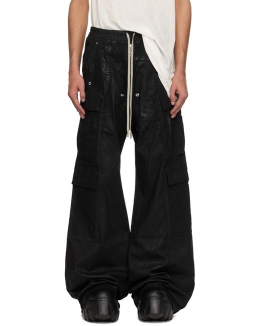 Rick Owens Black Double Cargo Jumbo Belas Trousers for men