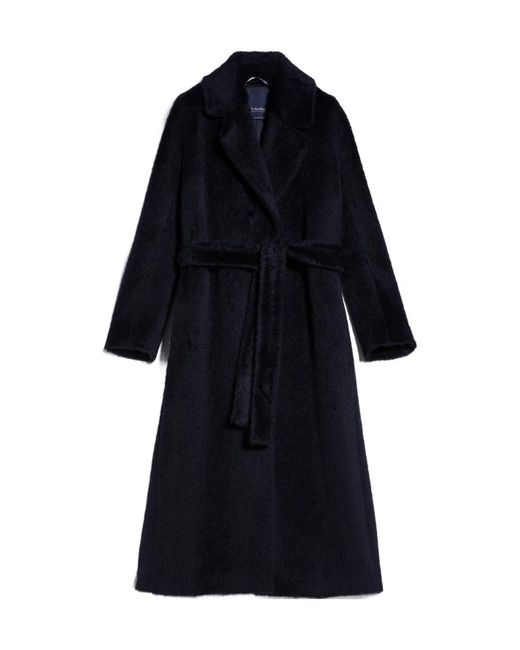 Max Mara Blue Wool And Cashmere Belted Coat