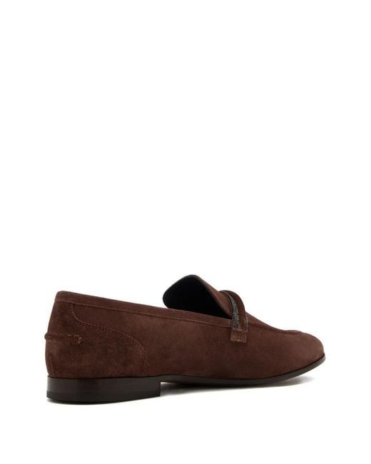 Brunello Cucinelli Brown Beaded-Embellished Suede Loafers