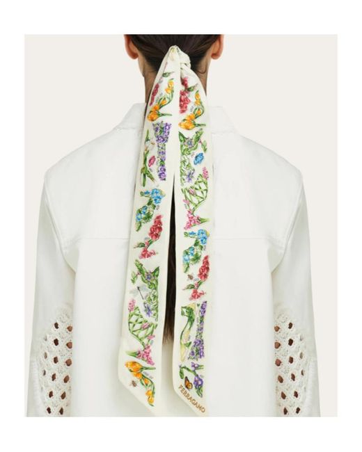 Ferragamo White Eden Shoes Print Silk Scarf