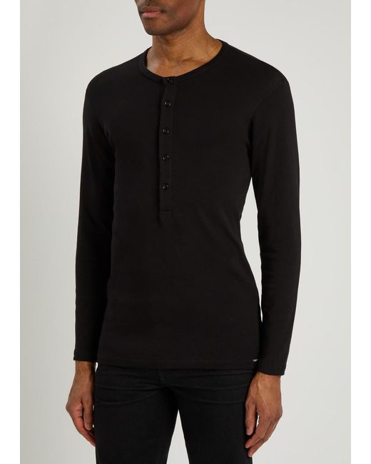 Tom Ford Black Henley Stretch-Cotton Top for men