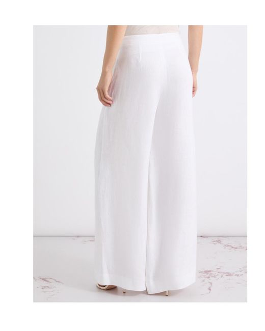 Marella White Linen Wide-Leg Trousers