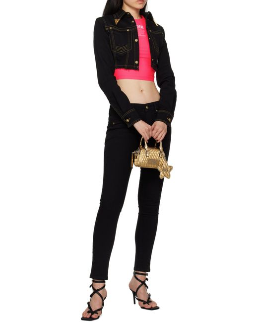 Versace Jeans Pink Couture Logo-Printed Crewneck Cropped T-Shirt