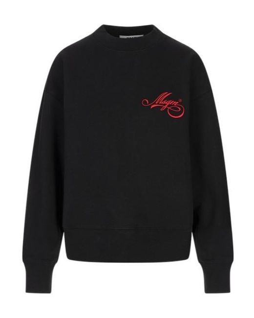 MSGM Black Logo Embroidered Crewneck Sweatshirt