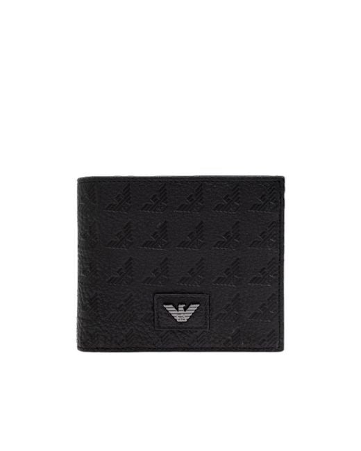 Emporio Armani Black Logo Plaque Bifold Wallet for men