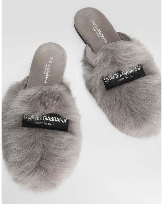 Dolce & Gabbana Gray Shearling Slippers