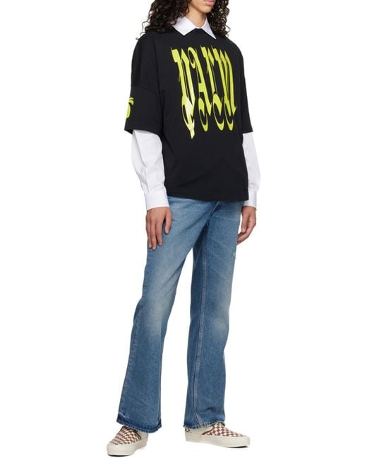 Palm Angels Black Gothic Logo Printed Crewneck T-Shirt for men