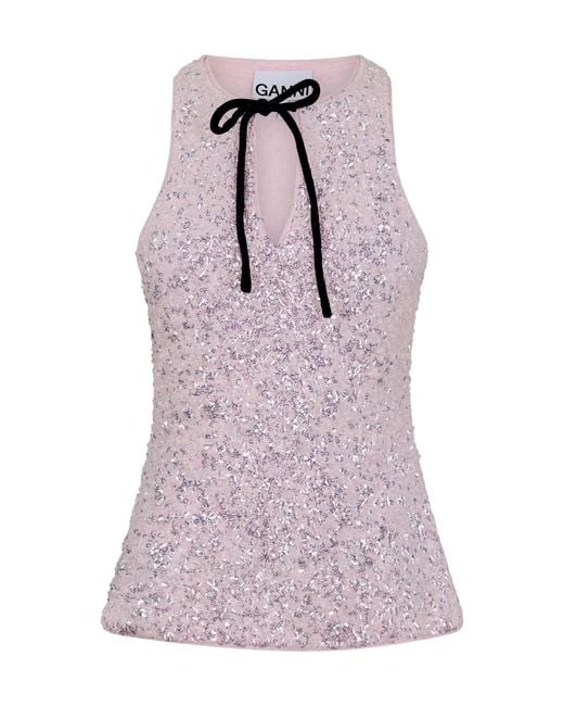 Ganni Purple Sequined Halter Top