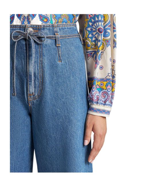 Etro Blue Belt Detailed Culotte Jeans