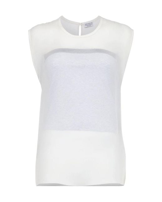 Brunello Cucinelli White Sheer-Design Tank Top Set