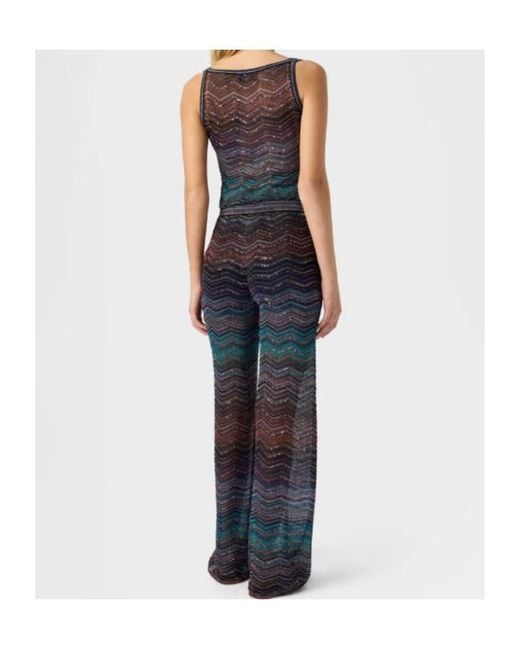 Missoni Blue Zig-Zag Pattern Straight Leg Pants