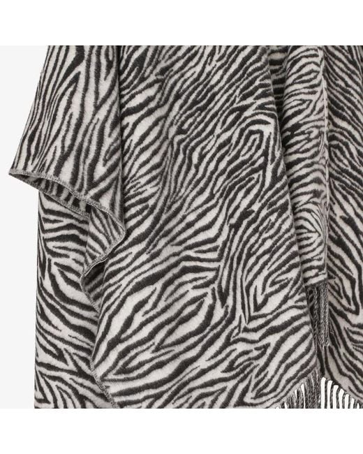 Fendi Gray Wool Poncho With Tiger Animalier Print