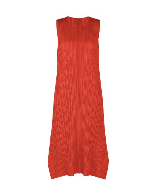 Pleats Please Issey Miyake Red Pleats Please Issey Miyake Pleated Sleeveless Dress