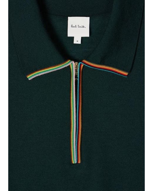 Paul Smith Green Zip-Neck Knit Polo for men
