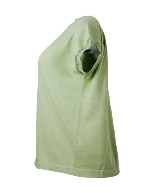 Fabiana Filippi Green Sequin-Detailed V-Neck Knitted Top