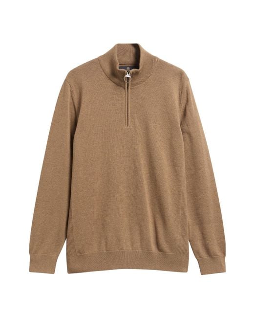 Barbour Brown Quarter-Zip Knit Jumper for men