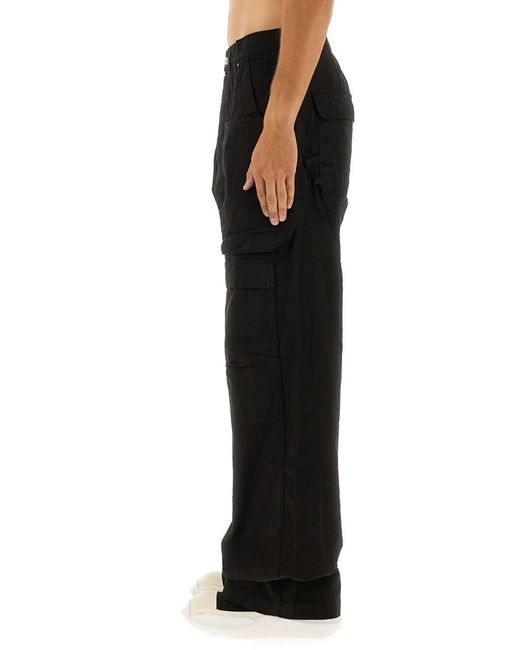 Rick Owens Black Stefan Wide Leg Cargo Pants for men