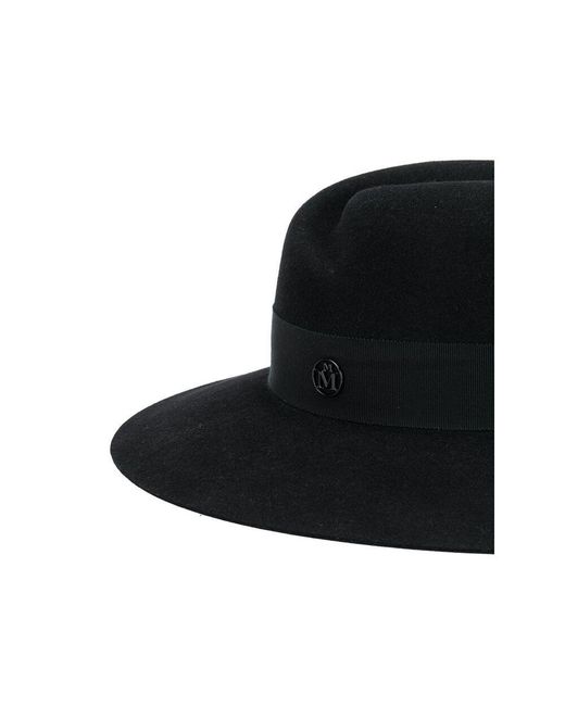 Maison Michel Black Virginie Logo Plaque Fedora Hat