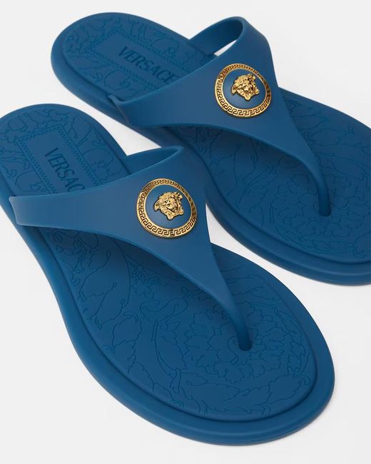Versace Blue Alia Thong Strap Flat Sandals