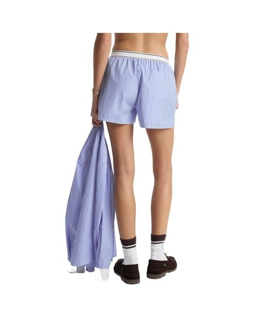 Sporty & Rich Blue Serif Logo Striped Boxer Shorts