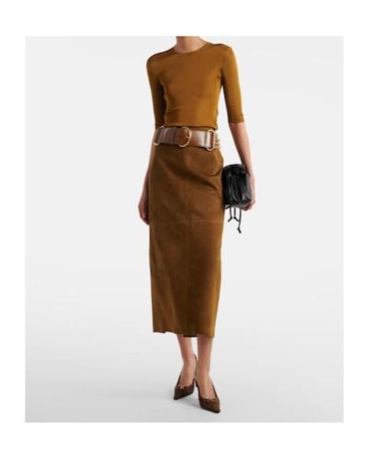 Nour Hammour Brown Selly Suede Midi Skirt