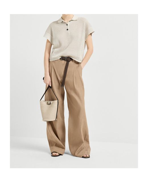 Brunello Cucinelli White Ribbed Polo Top