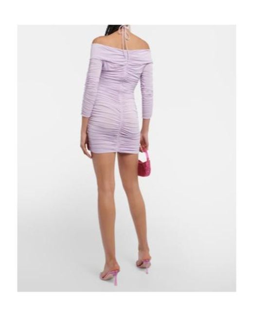 Magda Butrym Purple Ruched Off-Shoulder Minidress