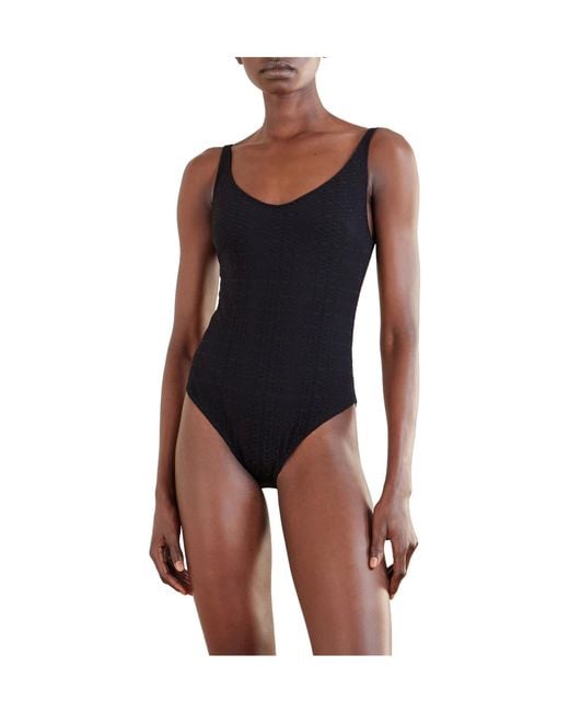 Lisa Marie Fernandez Black Stretch-Seersucker Swimsuit