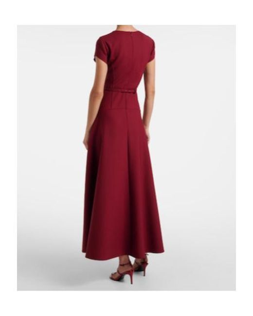 Oscar de la Renta Red Floral Wool Blend Crepe Maxi Dress